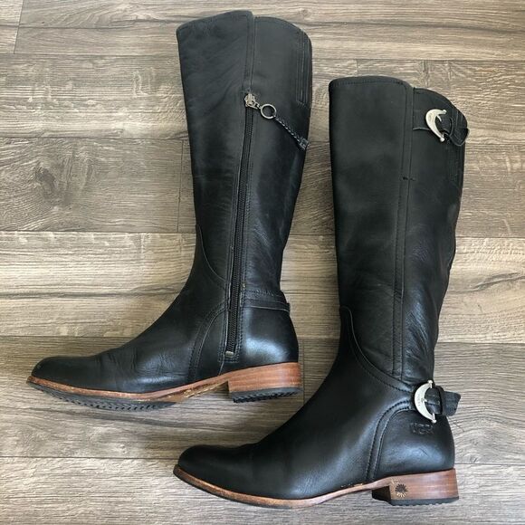Revolve UGG Equestrian Amberlee Black knee high Riding Boots - Picture 7 of 9